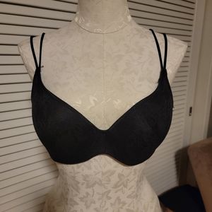 Black lace padded bra with animal print lining 36D